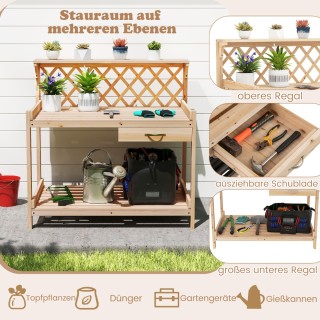 Costway Ξύλινος Πάγκος Φύτευσης με Σχάρα και Εργασιακή Επιφάνεια κα...