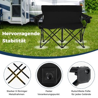 Costway Διθέσια Καρέκλα Camping 132x66x96 cm με Υψηλή Πλάτη και Πλα...