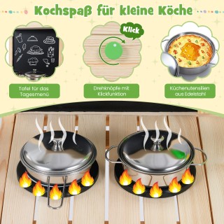 Costway Ξύλινη Κουζίνα Παιχνιδιού με Πίνακα Κιμωλίας, Εστία και Νερ...