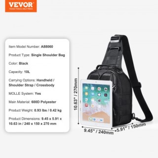 VEVOR Τακτική Τσάντα Ώμου 10L Στρατιωτική Μαύρη ZSDJBHS10L00OBQOWV0 VEVOR Τακτική Τσάντα Ώμου 10L Στρατιωτική Μαύρη ZSDJBHS10L00OBQOWV0