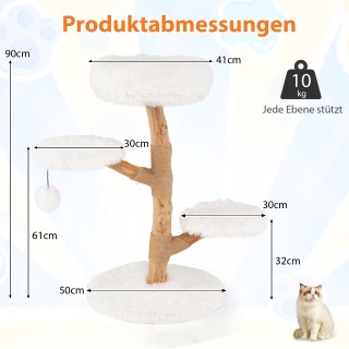 Costway Πύργος Αναρρίχησης Γάτας 90 εκ. από Συμπαγές Ξύλο Αχλαδιάς ...