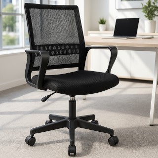 Μαύρη Καρέκλα Γραφείου με Περιστρεφόμενους Τροχούς Εργονομική Καθισ...