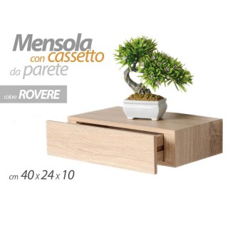 BAKAJI Επιτοίχιο Ξύλινο Ράφι MDF Δρυς με Συρτάρι 40x24x10cm 02835159