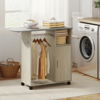 HOMCOM Φορητή Σιδερώστρα με Επιφάνεια Εφέ Λινό, 3 Κυβικά Ράφια και ...