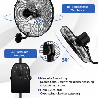 Costway  Οσκιλλοποιητικός Ανεμιστήρας Τοίχου Ø56 cm για Αποθήκη, Θε...