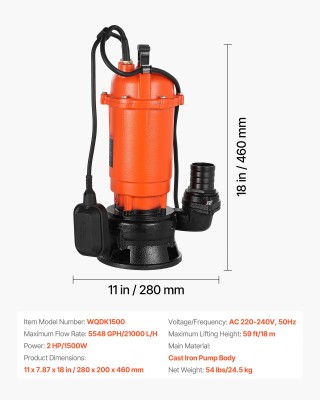 VEVOR 1500W Αντλία Υποβρύχιων Απορριμμάτων, Μέγιστη Ροή 21,000 L/H,... VEVOR 1500W Αντλία Υποβρύχιων Απορριμμάτων, Μέγιστη Ροή 21,000 L/H,...