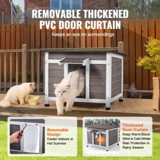 VEVOR Ξύλινο Σπίτι για  Γάτες με Στέγη, Πόρτες με Πτερύγια & Παράθυ...