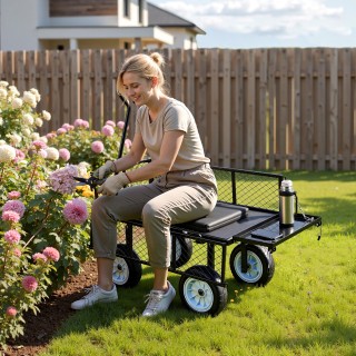 VEVOR Καρότσι Κήπου με Κάθισμα, Χωρητικότητα 226.8 kg, Ρολλά με Ρυθ...