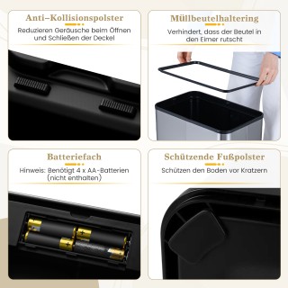 Costway Κάδος Απορριμμάτων 60L με Φτερωτές Πόρτες & Αισθητήρα Κίνησ...