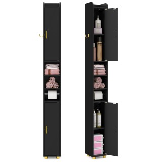 Costway Υψηλό Μαύρο Λεπτό Μπάνιου Ντουλάπι με Ρυθμιζόμενα Ράφια JV1...