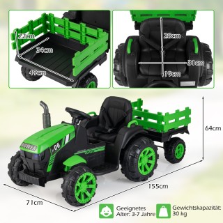 Costway Ηλεκτρικό Παιδικό Τρακτέρ 24V με Τρέιλερ, LED Φώτα και Μουσ...