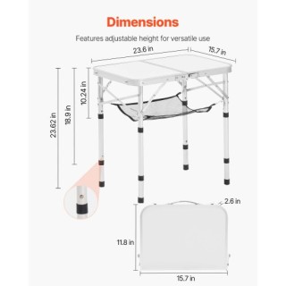 VEVOR Πτυσσόμενο Φορητό Τραπέζι Κάμπινγκ Αλουμινίου 60cm για Εσωτερ...