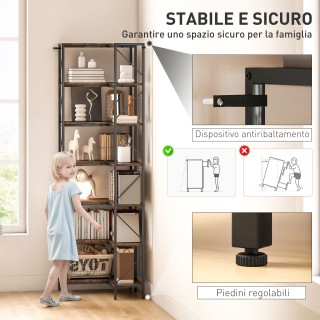 HOMCOM Βιομηχανική Γωνιακή Βιβλιοθήκη 7 Επιπέδων, Ξύλο & Ατσάλι, 60...