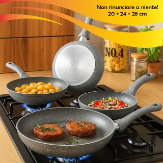 BAKAJI Σετ 3 Τηγάνια Primolla 20-24-28cm από Αλουμίνιο Εφέ Πέτρας γ...