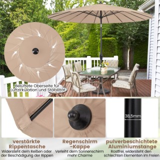 Costway Καφέ Κήπος Ομπρέλα 265 cm με Κραμπίνα και Δυνατότητα Κλίσης...