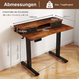 Costway Ηλεκτρικό Ρυθμιζόμενο Γραφείο με Επιφάνεια 100 x 60 x 122 c...