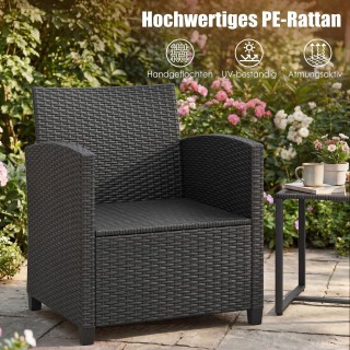 Costway Σετ κήπου από ρατάν με 2 καρέκλες, μαξιλάρια και γυάλινο τρ...