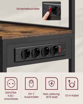 Ράφι κουζίνας VASAGLE με πρίζες, vintage καφέ-μαύρο KKS031K11  Ράφι κουζίνας VASAGLE με πρίζες, vintage καφέ-μαύρο KKS031K11 