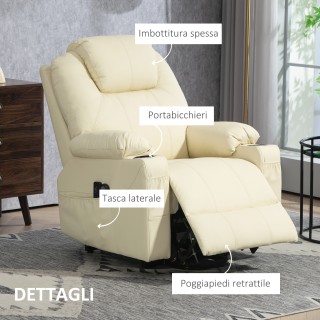 HOMCOM Πολυθρόνα Ανύψωσης Ανακλινόμενη έως 135° με 8 Σημεία Μασάζ Τ...