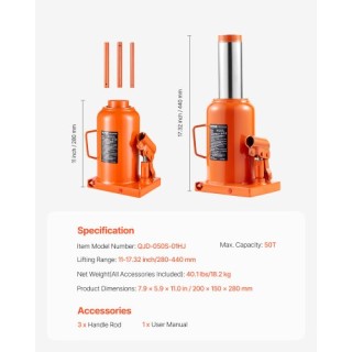 VEVOR Υδραυλικός Γρύλος Μπουκαλιού 50 Τόνων Χειροκίνητος Υψηλής Ανύ... VEVOR Υδραυλικός Γρύλος Μπουκαλιού 50 Τόνων Χειροκίνητος Υψηλής Ανύ...