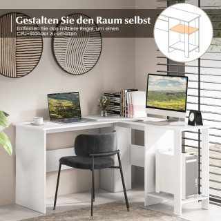 Costway Γραφείο Γωνιακό L-Σχήματος με 2 Οπές Καλωδίων & Ράφια 130 x...