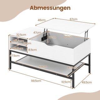 Costway Ρυθμιζόμενο Τραπέζι Καθιστικού με Κρυφό Αποθηκευτικό Χώρο κ...