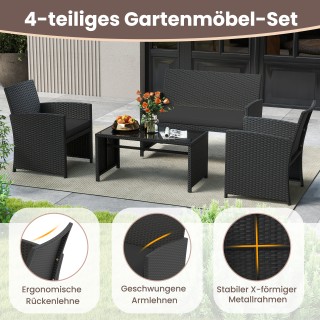 Costway Σετ κήπου 4 τεμαχίων από ρατάν με διθέσιο καναπέ και τραπεζ...