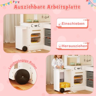 Costway Ξύλινο Σετ Κουζίνας Γωνιακό με Φως και Ήχο, Λευκό, με Επεκτ...