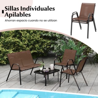 Costway Μοντέρνο Σετ Πατιό 4 Μεταλλικών Καρεκλών και Τραπέζι με Υφα...