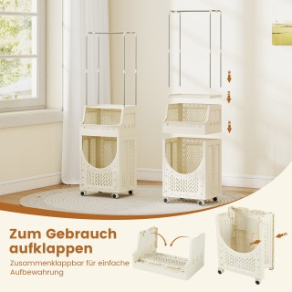 Costway Πτυσσόμενο Καλάθι Ρουχισμού με Ράβδο Κρεμάσματος & Ασφαλιζό...