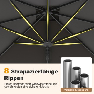 Costway Μεγάλη Ομπρέλα Ampelschirm 250 x 250 cm με Μανιβέλα Γκρι NP...