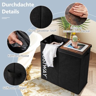 Costway  Καλάθι ρούχων με καπάκι 105 L με 2 αφαιρούμενους σάκους, Μ...