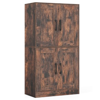 Costway Καφέ Ντουλάπι Κουζίνας με 4 Πόρτες & Ρυθμιζόμενα Ράφια - Μπ...