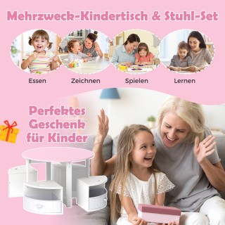 Costway Στρογγυλό Παιδικό Τραπέζι με 4 Καρέκλες: 5-κομμάτι Σετ Παιδ...