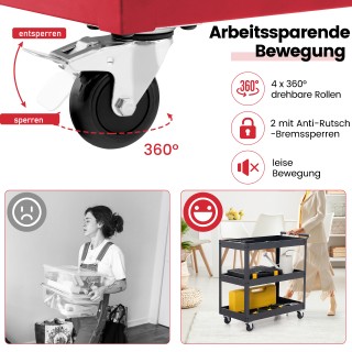 Costway Κόκκινο Μεταλλικό Καρότσι με 3 Επίπεδα Αποθήκευσης & Λαβή -...