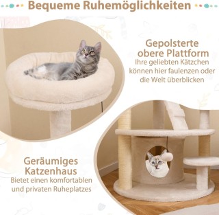 Costway Μικρό Ξύλινο Γατόδεντρο με Σπηλιά, Μπάλα & Σκάλα σε Μπεζ χρ...