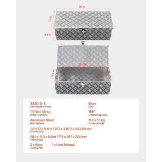 VEVOR Κουτί Εργαλείων Αλουμινίου Βαρέως Τύπου για Φορτηγάκι/RV Ασημ...