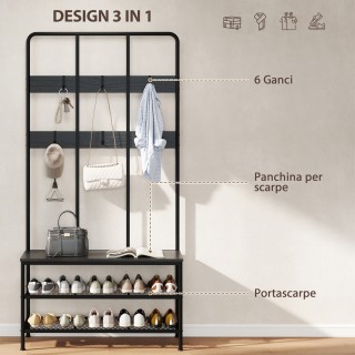 HOMCOM Κρεμάστρα Εισόδου 3 σε 1 με 6 Γάντζους και Πάγκο με Παπουτσο... HOMCOM Κρεμάστρα Εισόδου 3 σε 1 με 6 Γάντζους και Πάγκο με Παπουτσο...