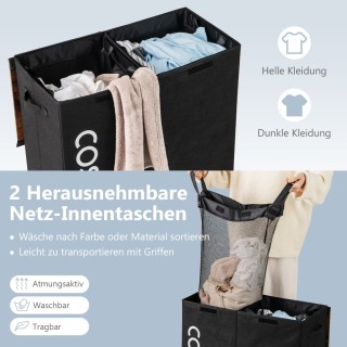 Costway Καλάθι ρούχων με καπάκι 105 L με 2 αφαιρούμενους σάκους, Μ... Costway Καλάθι ρούχων με καπάκι 105 L με 2 αφαιρούμενους σάκους, Μ...