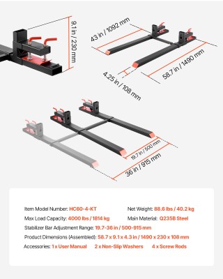 VEVOR Βαρέως Τύπου Πιρούνια Παλετών με Ρυθμιζόμενη Μπάρα Σταθεροποί...
