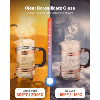 VEVOR Γαλλική Καφετιέρα Πρέσα 1L από Βοριοπυριτικό Γυαλί με Χαλκό φ...