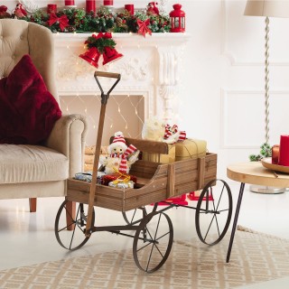 Ξύλινο Διακοσμητικό Καρότσι - Ζαρντινιέρα με Ρόδες 62 x 34 x 60 cm ...