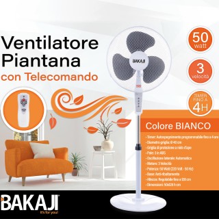 BAKAJI Ανεμιστήρας με Στρογγυλή Βάση και Τηλεχειριστήριο 50W Λευκό... BAKAJI Ανεμιστήρας με Στρογγυλή Βάση και Τηλεχειριστήριο 50W Λευκό...