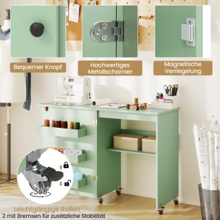 Costway Πτυσσόμενο Τραπέζι Ραπτικής με Ρόδες και Αποθηκευτικό Χώρο,...