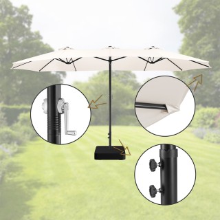 BAKAJI Διπλή Ομπρέλα Κήπου 4,6 Μέτρων με Βάση και Αντιηλιακή Προστα...