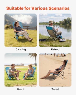 VEVOR Πτυσσόμενη Καρέκλα Παραλίας Υψηλής Πλάτης με Θήκη Ποτηριού κα...