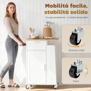HOMCOM Κουζινικό Τρόλεϊ με Συρτάρι, Ντουλάπι, Κρεμάστρα Πετσετών κα...