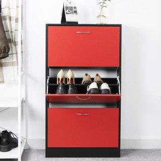 BAKAJI  Παπουτσοθήκη 3 Πόρτες Ράφια Διπλού Βάθους με Χερούλι Κόκκιν...