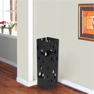 BAKAJI  Τετράγωνη Σχέδιο Σιδερένια Ομπρελοθήκη Μαύρη με Δοχείο Συλλ...