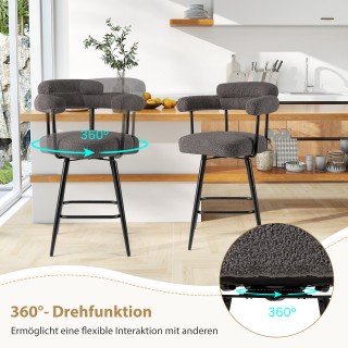 Costway Σετ 2 Περιστρεφόμενα Γκρι Μπαρ Σκαμπό με Επένδυση JV12808GR-2